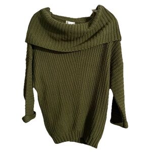 Umgee Green Cable Knit Cowl Neck Off The Shoulder Sweater